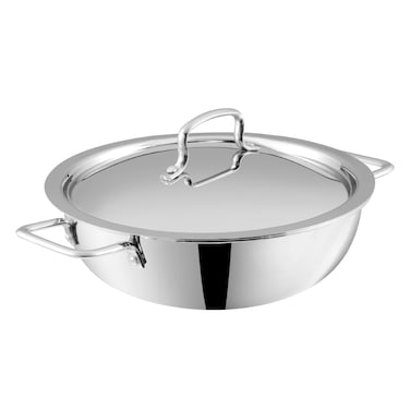 VINOD PLATINUM TRIPLY STAINLESS STEEL EXTRA DEEP KADAI/KADHAI WITH STAINLESS STEEL LID - 3.7 LITERS (26 CM) , VTK026, COOKING POT, FRYPAN, CASSEROLE