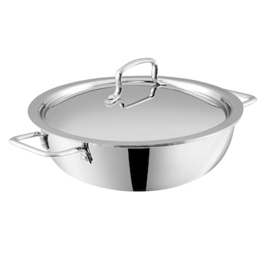 VINOD PLATINUM TRIPLY STAINLESS STEEL EXTRA DEEP KADAI/KADHAI WITH STAINLESS STEEL LID - 5.5 LITERS (30 CM) , VTK030, COOKING POT, FRYPAN, CASSEROLE