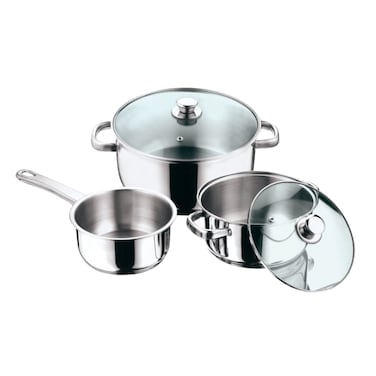 VINOD Stainless Steel 5 PC Cookware Set (VICS05)   Induction Friendly   Glass Lids   Saucepan &amp; Casseroles, VICS05