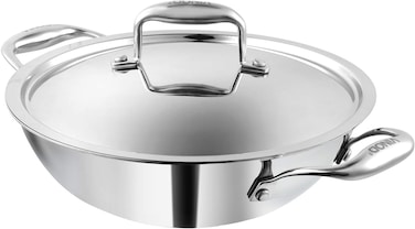 Vinod Platinum Triply Stainless Steel Kadai with Lid- 24 cm, 2.5 L, Silver (Induction Friendly)