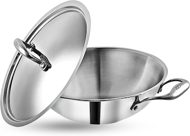 Vinod Platinum Triply Stainless Steel Kadai with Lid - 26 cm ,3.2 L, Silver (Induction Friendly)