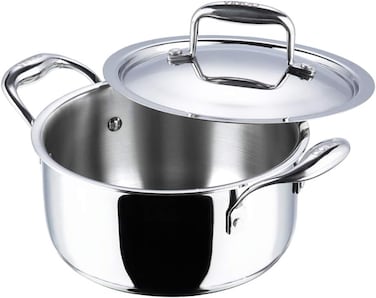 Vinod Platinum Triply Stainless Steel Saucepot with Lid - 20 cm, 3 L, 2.5mm Thickness, Silver (Induction Friendly)