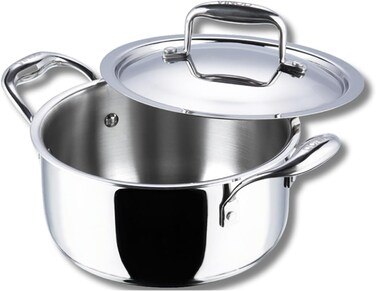 Vinod Platinum Triply Stainless Steel Saucepot with Lid - 24 cm, 5 L, Silver (Induction Friendly)