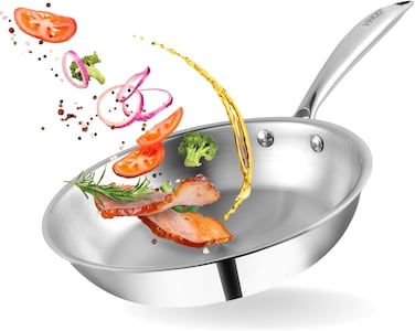 Vinod Platinum Triply Stainless Steel Fry Pan - 24 cm, 2.5mm Thickness, Silver (Induction Friendly)