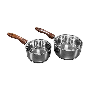 Vinod Stainless Steel Milkpan/Saucepan Set - Includes 1 Litre and 1.6 Litre Pans, Ideal for Tea/Chai, Features Riveted Sturdy Bakelite Handles, Suitable for Induction and Gas Cooktops
