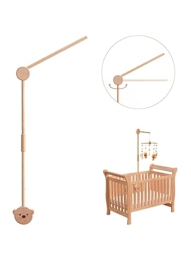 PYEBE Baby Crib Mobile Arm Wooden Holder 30 inch Beech Hangers with Rotating Music Box Nursery Decor Attachment Safe Anti Slip Set (Bear Wooden Mobile Holder)