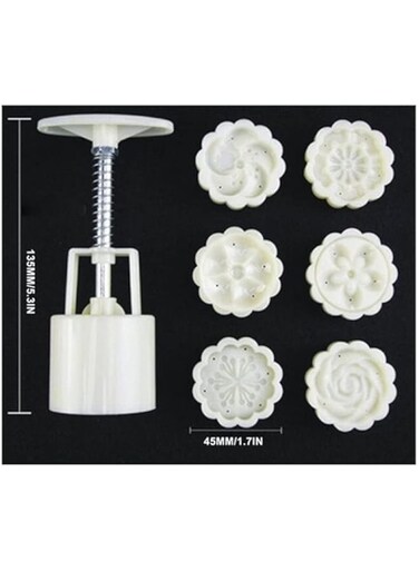 Dubai Gallery Flower Shaped Moon Cake Mold -White- 14.5X6.7X5Cm- 6-Piece