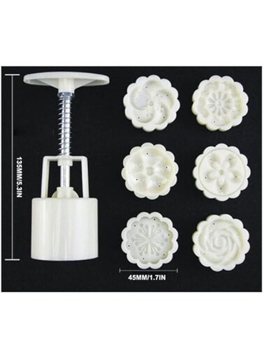 Dubai Gallery Flower Shaped Moon Cake Mold -White- 14.5X6.7X5Cm- 6-Piece