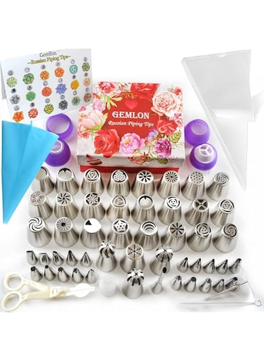 SYOSI Russian Piping Tips Cake Decorating Supplies 88 Baking Supplies Set 49 Icing Piping Tips 3 Russian Ball Piping Tip Flower Frosting Tips Bakes Flower Nozzles Large Cupcake Decorating Kit