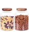 LEAVES AND TREES Y Thicken Glass Storage Jar, Food Storage Container/Canisters with Airtight Wooden Lid for Tea, Coffee, Honey, Cacao Powder,BPA Free Perfect as a Cereal Dispenser (7.6inch 2pcs)