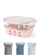 3 Compartment Glass Food Storage Container with Airtight Lid and Silicone Protection, Individually Sealed 3 Section Meal Prep Container, Freezer, Dishwasher, Microwave Safe, 1050ml(Blush Pink)