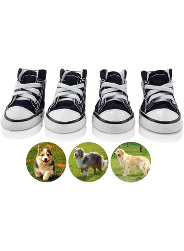 Breathable Dog Boots, Nonslip Canvas Sport Shoes, Anti-Slip Rubber Sole Dog Booties, Puppy Dog Boots &amp; Paw Protectors for Hot Pavement, Ourdoor Walking, Indoor Hardfloors (Blue, L)