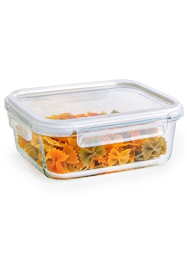 LocknLock Stackable Tempered Glass Rectangular Food Container 1.04L , Airtight with 4-Side Locking Lid, Microwave, Freezer &amp; Dishwasher Safe, Stackable Glass Storage for Meal Prep &amp; Leftovers