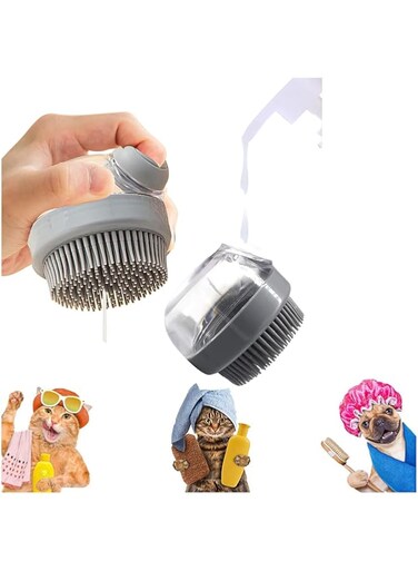 Bolivia's Pet Bath Massage Brush, 2 Pack 3-in-1 Leak-Proof Design Pet Bath Brush Comb, Soft Silicone Massage Brush for Dogs and Cats, Grooming Cleaning Dog Shower Brush for Short and Long Hair (Grey)