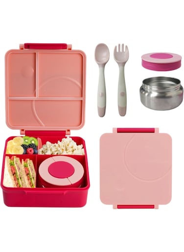 Bento Box for Kids With Thermos Leak Proof Lunch Box with 4-Compartment - Amazing Designs, Microwave-Safe, BPA-Free, Easy to Clean, Kids &amp; Adults, School &amp; Office (Pink)