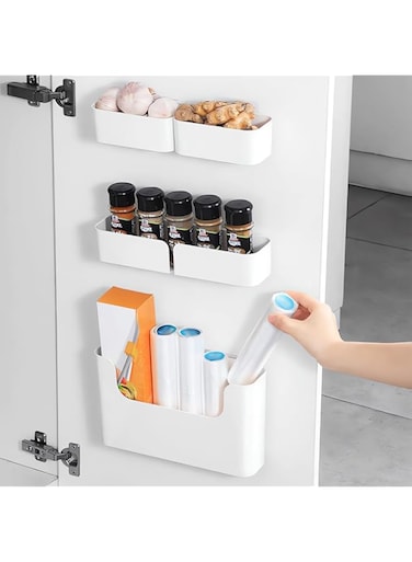 LENND Adhesive Cabinet Door Organizer Storage 4 Pack, Door Rack Shelves Holder for Sink Kitchen Bathroom RV Pantry Bedroom Closet Laundry Office, White