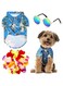 Pet Dog Hawaiian Costume, Puppy Dog's Cool T-Shirts Summer Clothes, Funny Cute Dog Retro Fashion Sunglasses and a Colorful Wreath, Hawaii Style Floral Dog Shirt for Small to Medium Dog (3 Pieces)