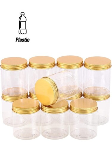 Madina 12 Pieces 450 ml Empty Bottle Refillable Clear Plastic Jars with Gold Lids