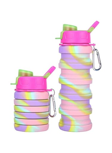 YHRY Silicone Collapsible Water Bottle, 500ml Portable Water Bottle, Foldable Sports Cups with Carabiner, Leak Proof Reusable BPA Free Water Bottle for Outdoor Activities Travel