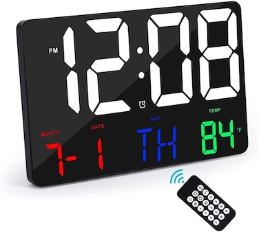 Crony 717 White Words Wall Clock Digital Clock Large Display, 11.4" Digital Calendar Alarm Day Clock With Wireless Remote Control