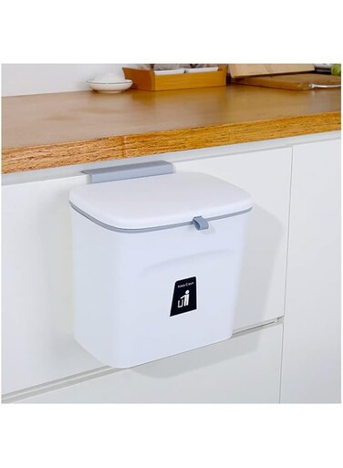 NEEMAY Small Kitchen Hanging Trash Can 7L With Lid?Garbage Can Home Waste Bin Domestic Rubbish Bin White