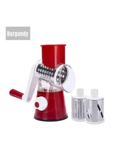 Vegetable Grater Rotary Cheese Grater Vegetable Slicer 3 Interchangeable Blades Easy Clean Rotary Grater Slicer For Fruit Vegetables Nuts Kitchen Gadgets Burgundy 24*12*19cm
