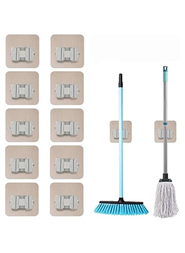 SYOSI Heavy Duty Self Adhesive Wall Mounted Broom Holder (10 Pieces)