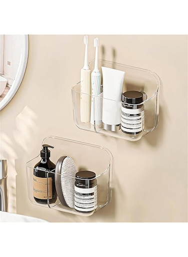 Diesisa 2pc Acrylic Wall Mount Organizer, Adhesive Clear Cabinet Door Organizer,Bathroom Shelves for Wall,No Drilling Hang Walls,with 2 Compartments, for Bathroom, Kitchen, Living Room