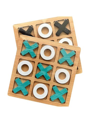 Wooden Tic-Tac-Toe Game, Size S, 14cm,Educational Toy for Kids, Toddlers and Preschoolers (Teal and Black)