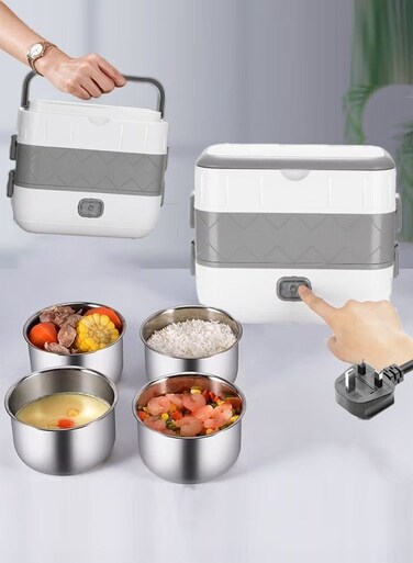 2-Layer Portable Electric Food Heater Lunch Box, Mini Removable 304 Stainless Steel 220v Food Heater