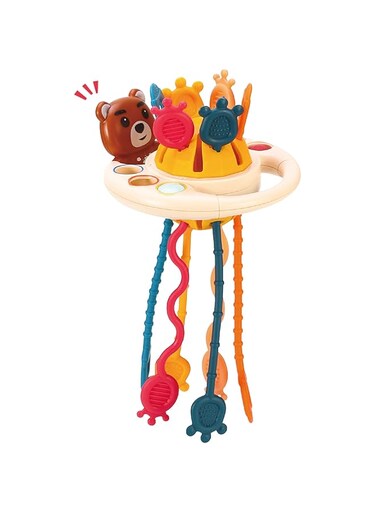 Bambibo Montessori Ufo Silicone Pulling Toy - Animal Sensory Ufo Pull String Toy   5 In 1 Baby Pull Toy   Silicone Pulling Montessori Ufo Toy   Baby Montessori Toys 12-18 Months