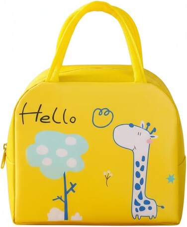 حقيبة غداء معزولة كبيرة السعة من موبكوس، لونها أصفر بنقشة زرافة   حقيبة طعام مقاومة للماء والبقع مع خاصية متطورة للحفاظ على درجة الحرارة   حقيبة غداء متينة من البوليستر للمكتب والمدرسة
