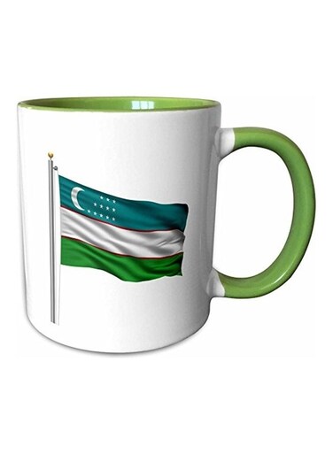 Uzbekistan Flag Printed Coffee Mug Green/White