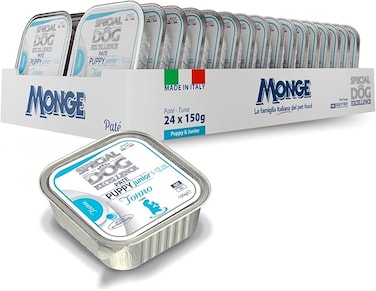Special Dog Excellence by Monge   Puppy &amp; Junior Dog Wet Food with Tuna   Super Premium Complementary Wet Puppy Food   Pat&egrave; in Alutray - Pack of 24x150g