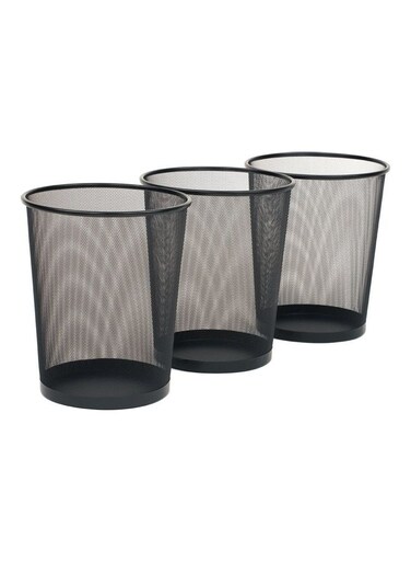 3-Piece Round Mash Waste Basket Trash Black