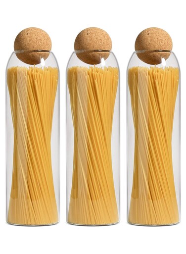 Glass Jar with Ball Cork Lid, Glass Canister with Wood Lid, Storage Container Jars for Coffee, Tea, Spice, Sugar, Salt, Set of 3 (3 PC, 1600ml)