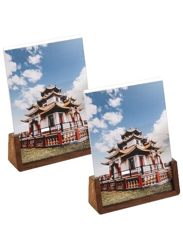 ROUNY 2 Pcs Picture Frame, Modern Geometric Picture Frame Tabletop Standing Wooden Floating Picture, Home Decor Artwork Photo Display, Rustic Photo Frames for Wall or Tabletop Display