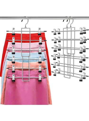 Hangers,Clothes Hangers - 6 Tiers Skirt Hangers with 360&Acirc;&deg; Swivel Hook,Hangers Space Saving with Clips,Closet Organizer -Baby Hangers- 2 Pack Pant Hangers