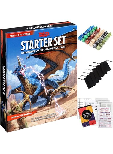 Dungeons &amp; Dragons Starter Set 5th Edition - DND Starter Kit - Dice in Black Bag - Fun DND Rolling Board Games Adults Adult Magic Board Game 5e Beginner Popular Pack Die Book
