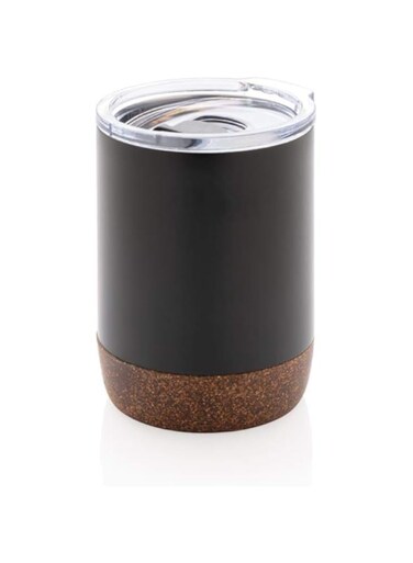 Vacuum Insulated Coffee Mug, Keep Hot for 5 Hours &amp; Cold for 15 Hours, Stainless Steel Cork Base With Screw On Lid Leakproof Travel Coffee Mug - 180ml (Black)