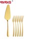 Cake Knife And Fork Set,Stainless Steel Pizza Server With 6 Forks,Cake Shovel Dessert Fork Sets For Wedding Birthday Parties Events,Golden
