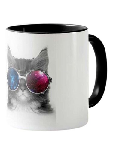Piece Printed Kitty With Sunglass Mug White &amp; Black