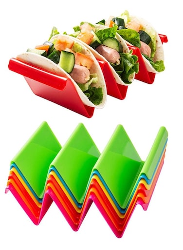 Pancake Rack, Taco Holders Set of 6, Taco Stand Trays, Plastic Taco Holder, with Easy-Access Handle, Each Can Hold 2 To 3 Tortillas, Dishwasher Safe