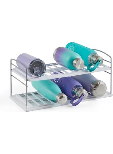 UpSpace Water Bottle and Travel Mug Cabinet Organizer, Adjustable Storage Rack for Kitchen Organization, 2-Shelf Wide