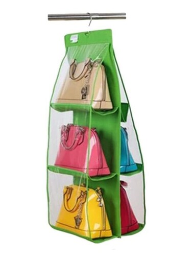 TIME 6 Pockets Hanging Handbag Bag Holder Purse Storage Organizer Anti-dust Cover Shoulder Bag Holder Space Saver for Wardrobe Transparent Closet Hanger