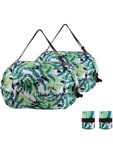 TERRIFI 2-Pcs Reusable Recycling Grocery Bags with Handles, Foldable Washable Shopping Bags, Waterproof Large Capacity Shopping Tote Bag