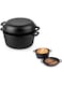 Pre-Seasoned Cast Iron Dutch Oven Casserole Pot - Cast Iron Skillet Lid &ndash; 2 in 1 Cooking Cookware Pan Set &ndash; Dutch Oven Pot with Lid &ndash; Black, 5 Quarts, 26cm