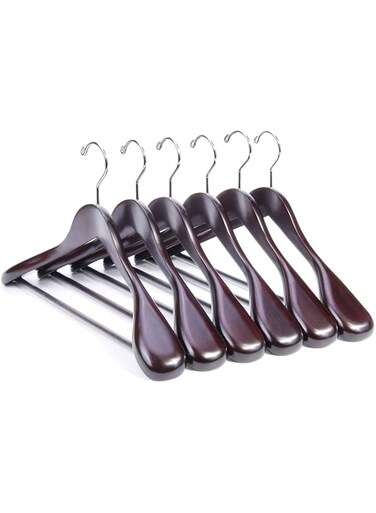 Nature Smile Wooden Suit Coat Hangers Nature Smile 16 inch Wood Jacket Outerwear Shirt Hangers Anti Slip Bar with Screw 6 Pack (Mahogany)