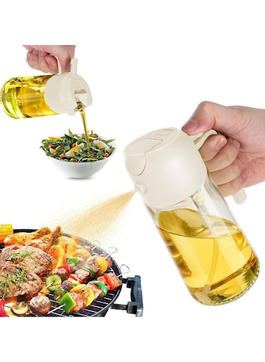 16oz Olive Oil Dispenser Bottle for Kitchen - 2 in 1 Oil Dispenser and Oil Sprayer for Cooking, Air Fryer, Salad, BPA-Free 470ml Olive Oil Sprayer White