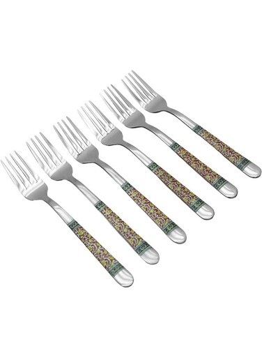 RK Stainless Steel Tea Fork 6 Piece Set, Red Silver/Red 15cm
